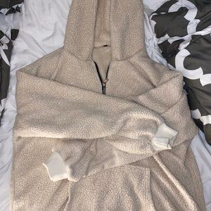 Beige Fuzzy Quarter Zip Hoodie
